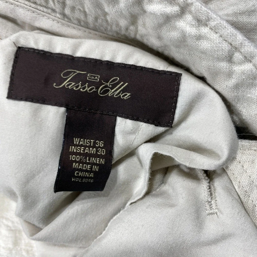 Tasso Elba 100% Linen Pants Lightweight 36x27 Mens Beige Beach Vacation Chino
